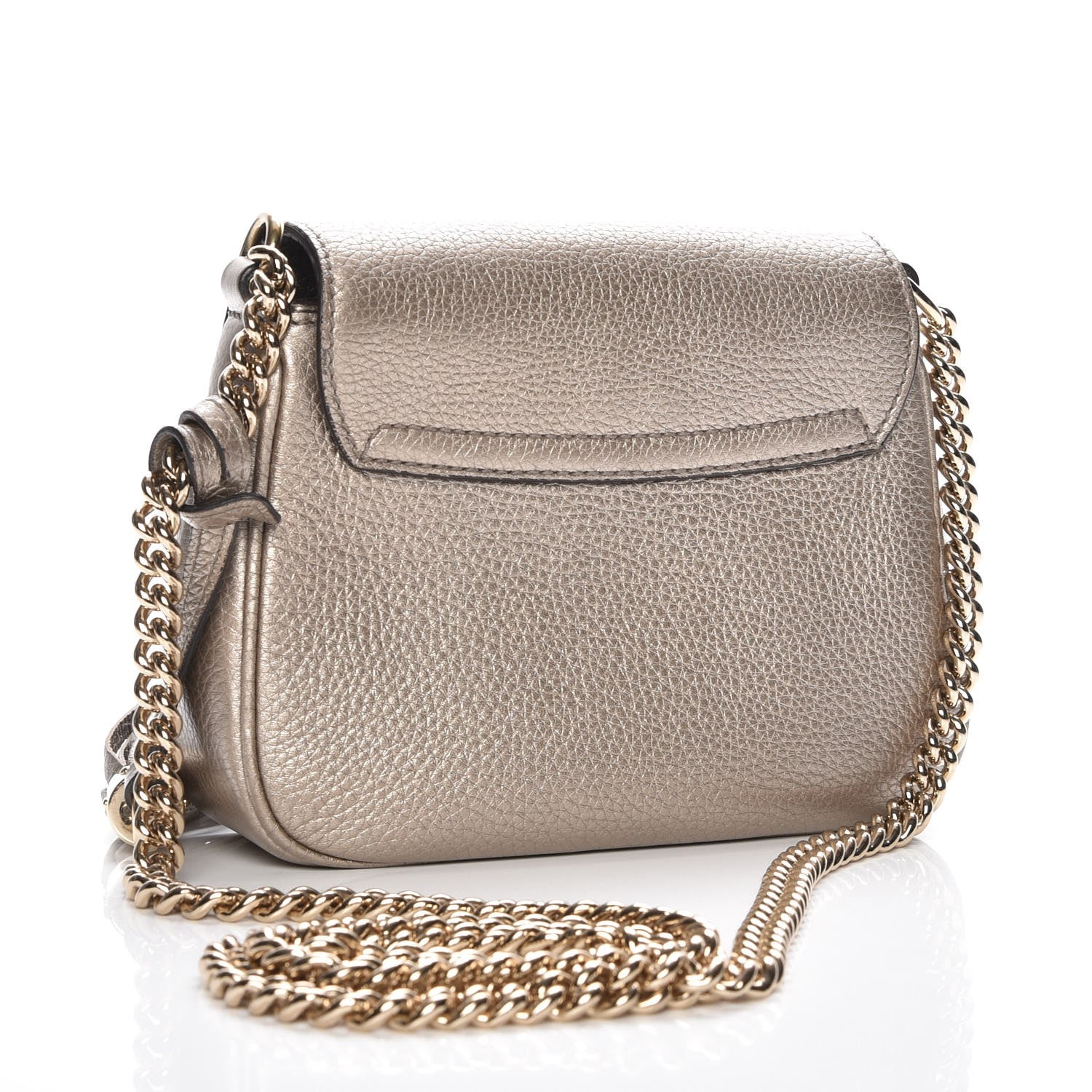 Gucci Metallic Pebbled Calfskin Small Soho Flap Crossbody Golden Beige 3 of 7