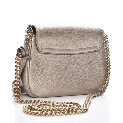 Gucci Metallic Pebbled Calfskin Small Soho Flap Crossbody Golden Beige 3 of 7
