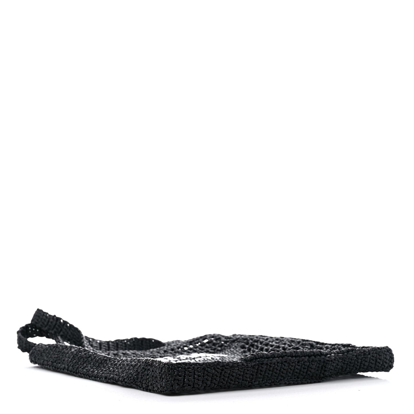 Yarn Raffia Effect Crochet Logo Embroidered Tote Bag Black