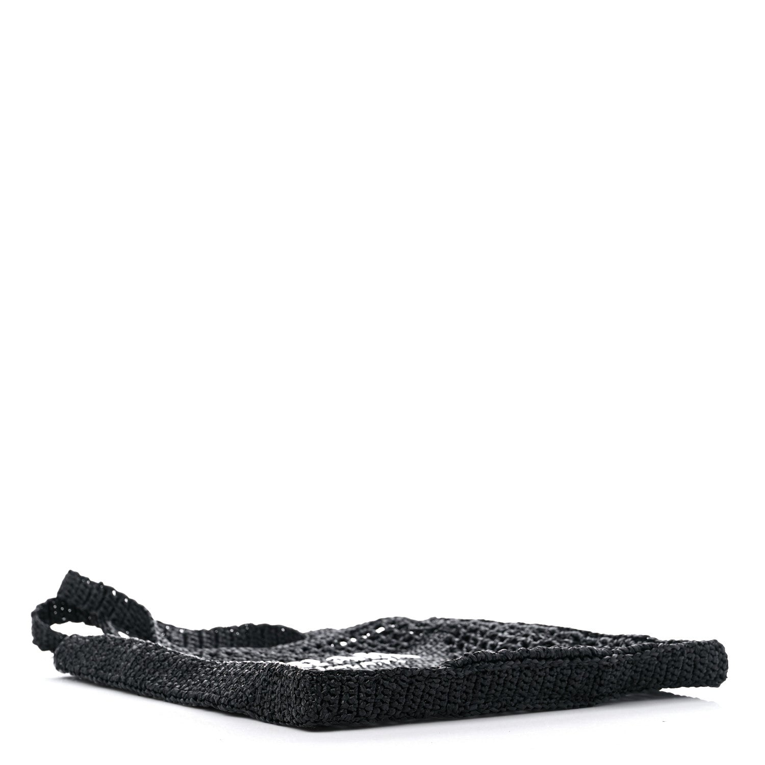 Prada Yarn Raffia Effect Crochet Logo Embroidered Tote Bag Black 4 of 8