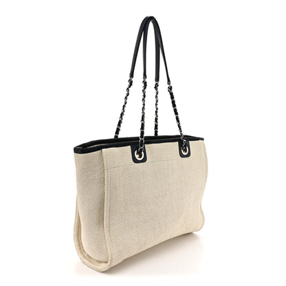 Chanel Woven Straw Raffia Small Deauville Tote White Navy 2 of 10