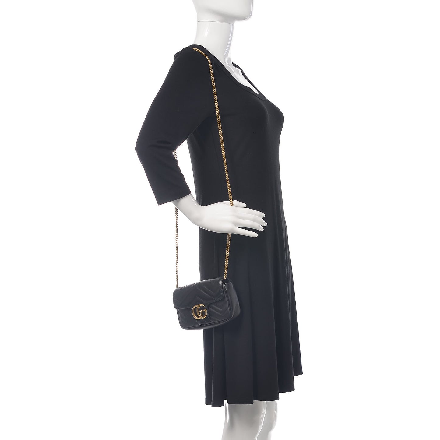 Calfskin Matelasse Super Mini GG Marmont Shoulder Bag Black