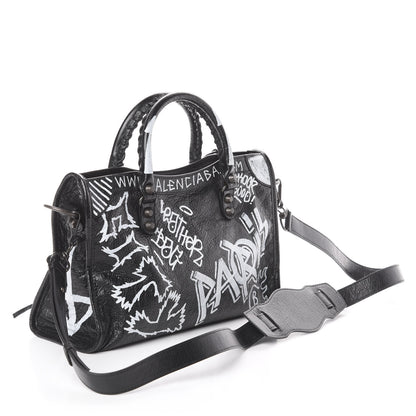 Balenciaga Agneau Classic Hardware Graffiti All Over S City Black 2 of 7