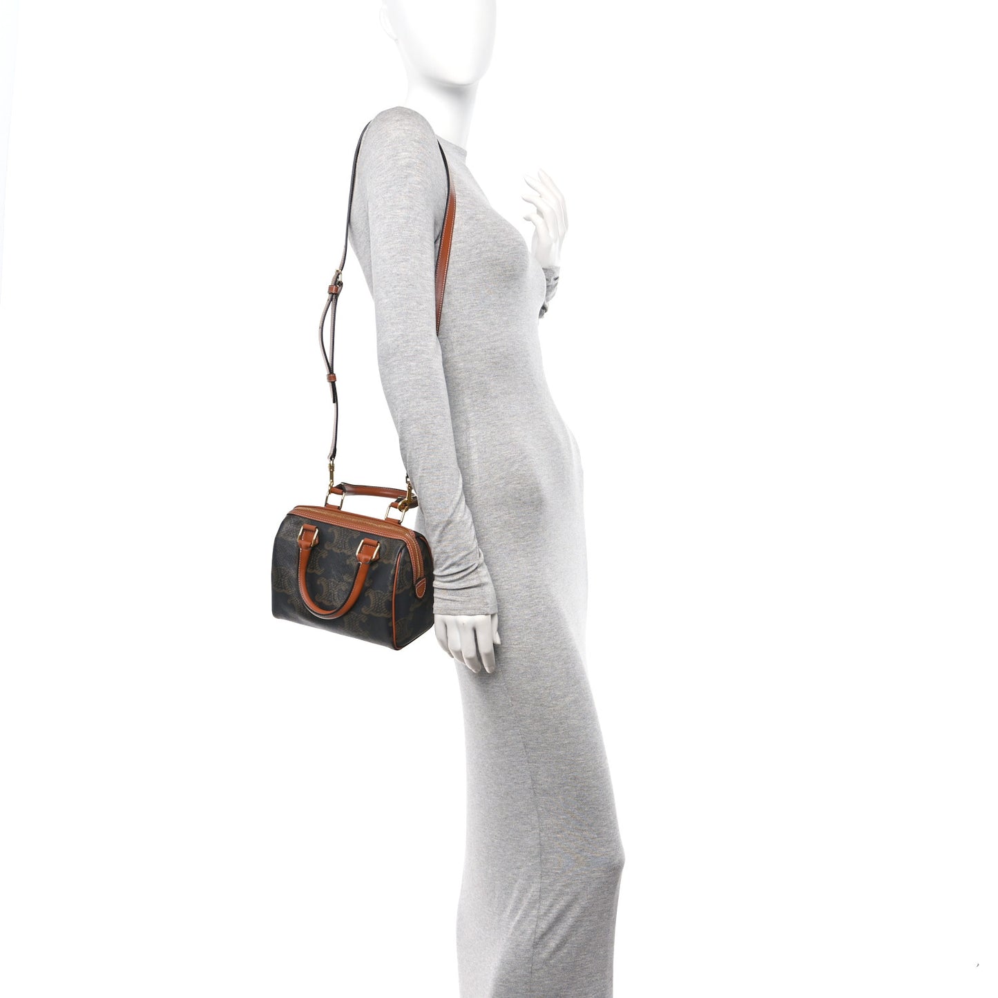Triomphe Canvas XL Calfskin Small Boston Bag Tan