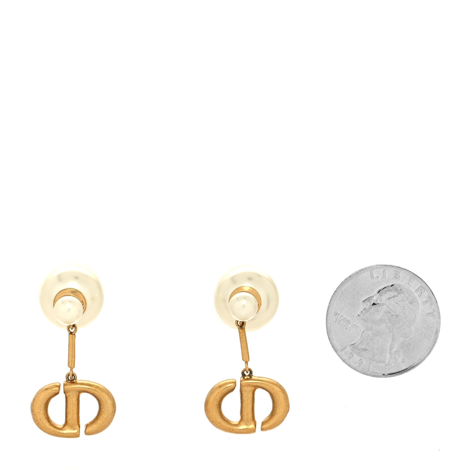 Christian Dior Pearl CD Tribal Drop Earrings Gold 2 of 4