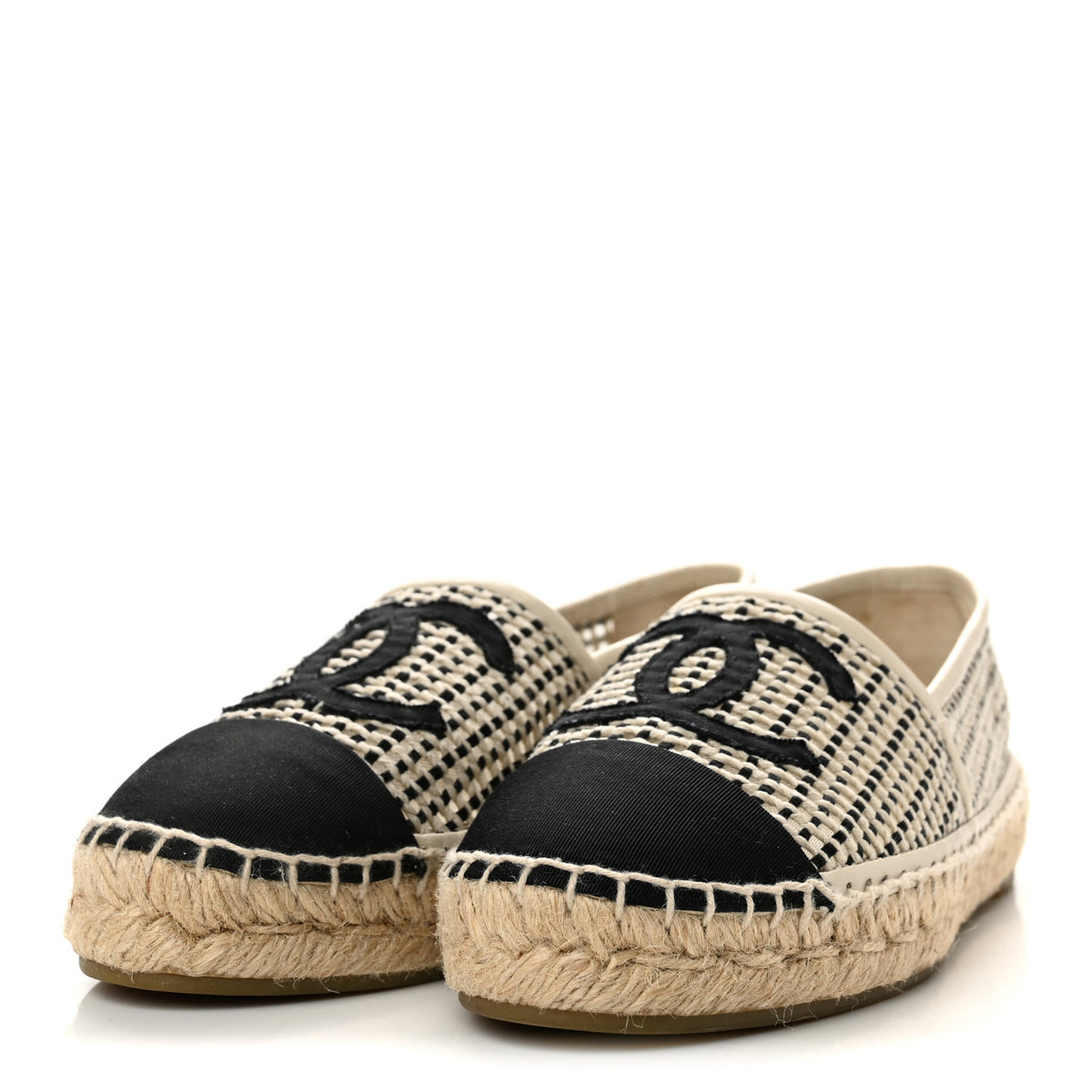 Mesh Grosgrain CC Espadrilles 36 Beige Black