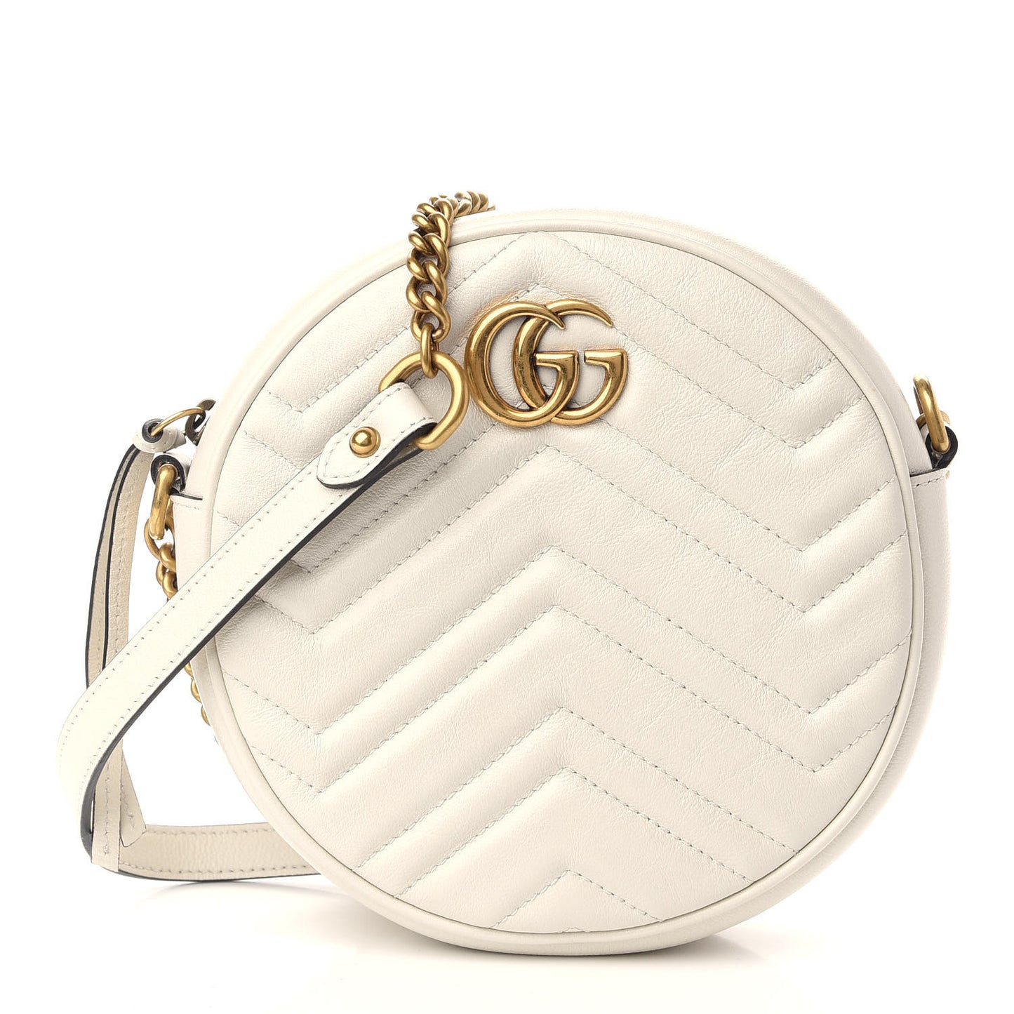 Calfskin Matelasse Mini GG Marmont Round Shoulder Bag White