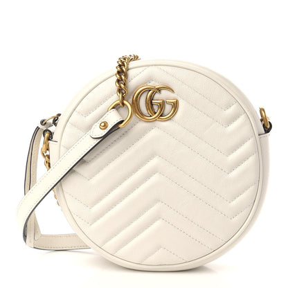 Gucci Calfskin Matelasse Mini GG Marmont Round Shoulder Bag White 1 of 9