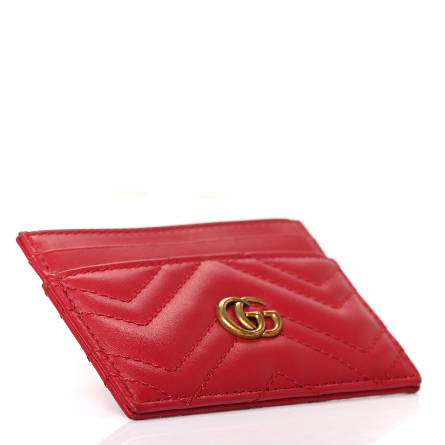 Gucci Calfskin Matelasse GG Marmont Card Holder Hibiscus Red 3 of 4