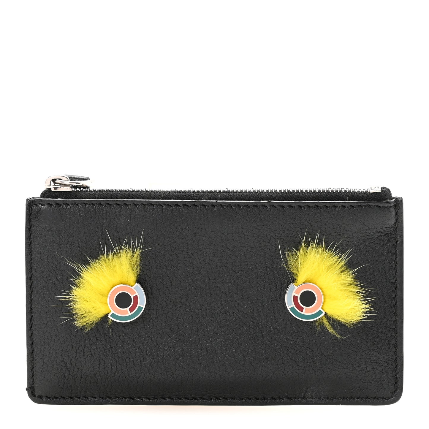 Vitello Dolce Mink Fur Hypnoteyes Zip Card Holder Black Yellow
