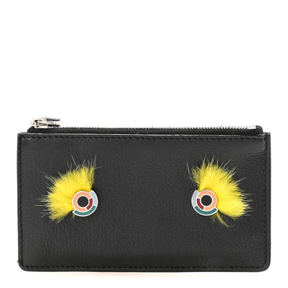 Fendi Vitello Dolce Mink Fur Hypnoteyes Zip Card Holder Black Yellow 1 of 7