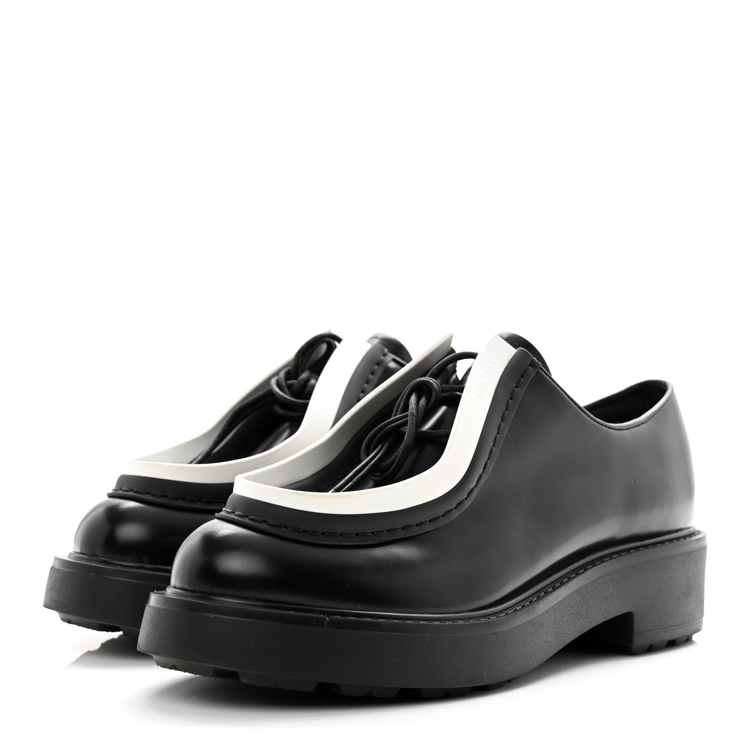 Prada Spazzolato Rois Monolith 55mm Derby Loafers 39.5 Black White 3 of 10