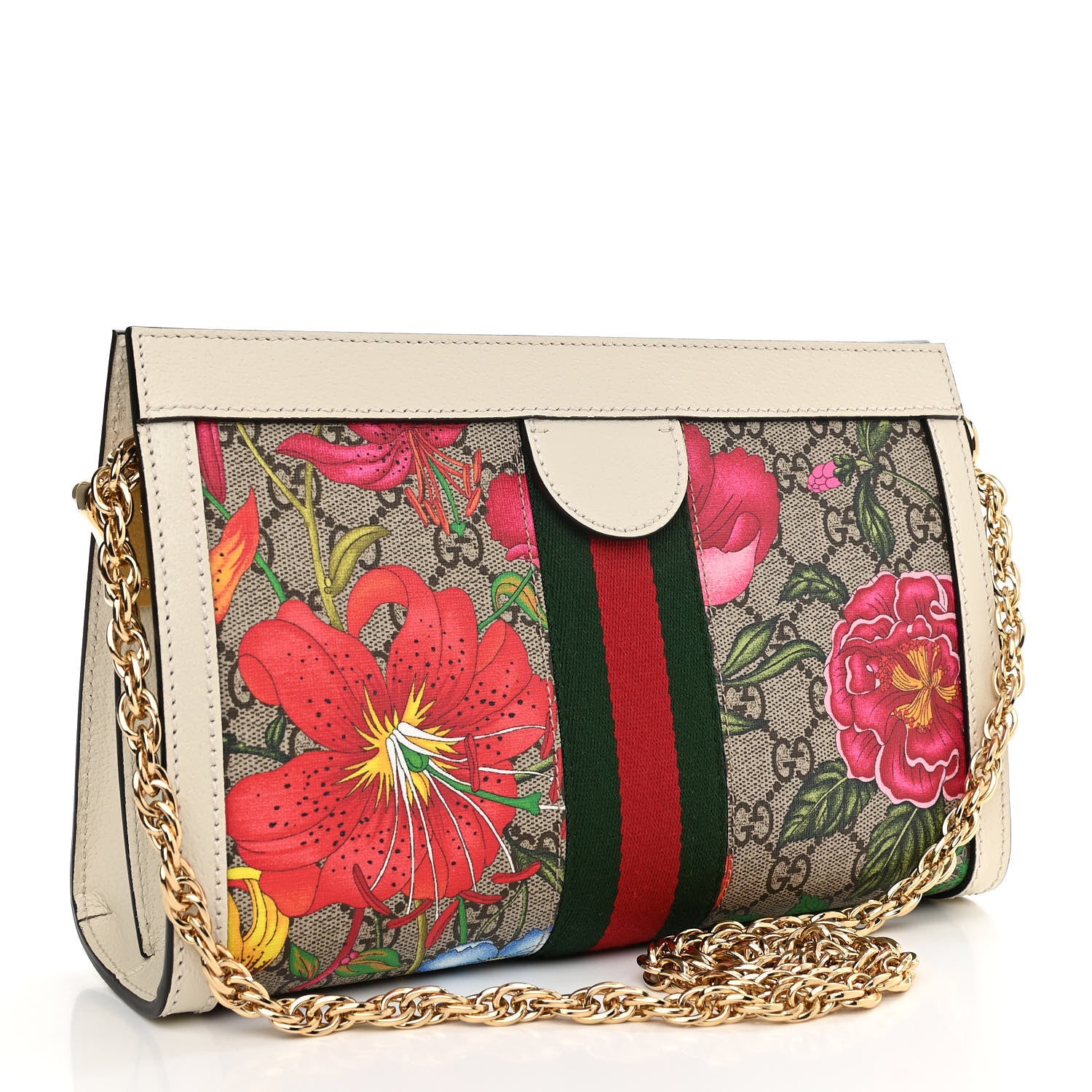 Gucci GG Supreme Monogram Flora Web Small Ophidia Chain Shoulder Bag White 3 of 11
