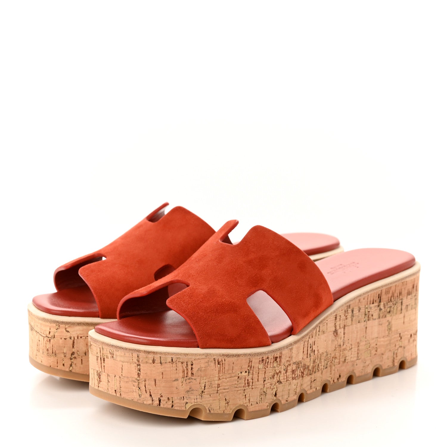 Hermes Suede Goatskin Cork Eze 30 Sandals 39 Orange Brulee 3 of 9