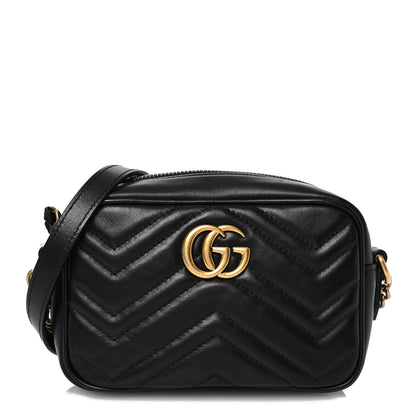 Gucci Calfskin Matelasse Mini GG Marmont Chain Shoulder Bag Black 1 of 12