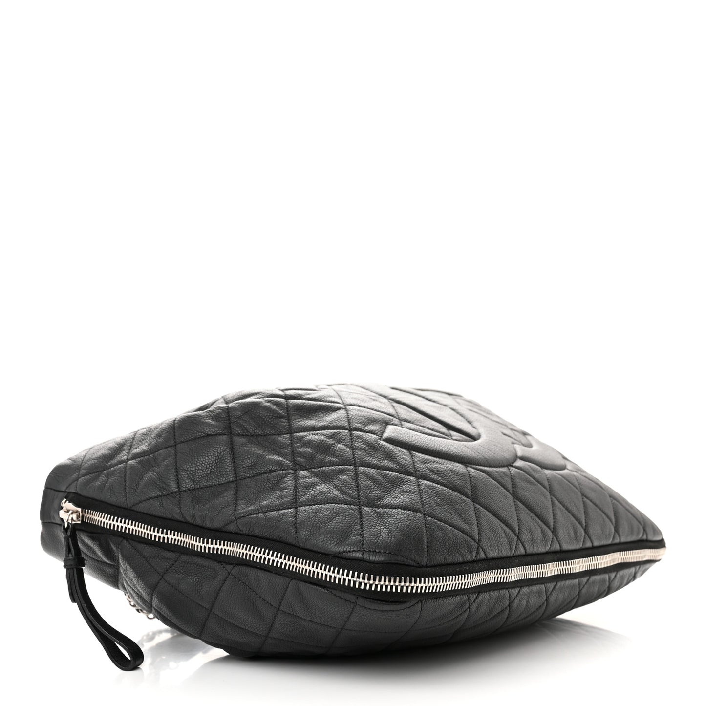 Caviar Quilted Expandable Zip Shoulder Bag Black