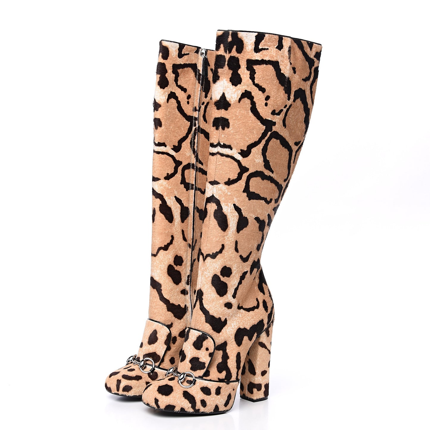 Calf Hair Leopard Print Lilian Horsebit Knee High Boots 37 Brown