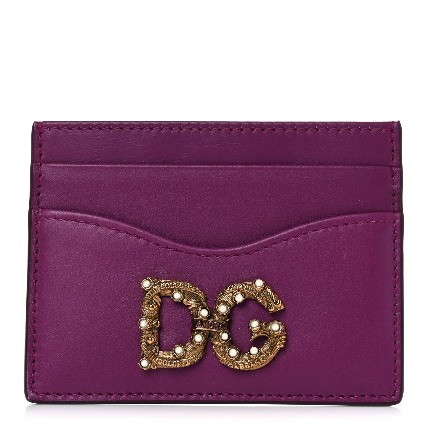 Vitello Morbido Pearl Logo Card Holder Purple