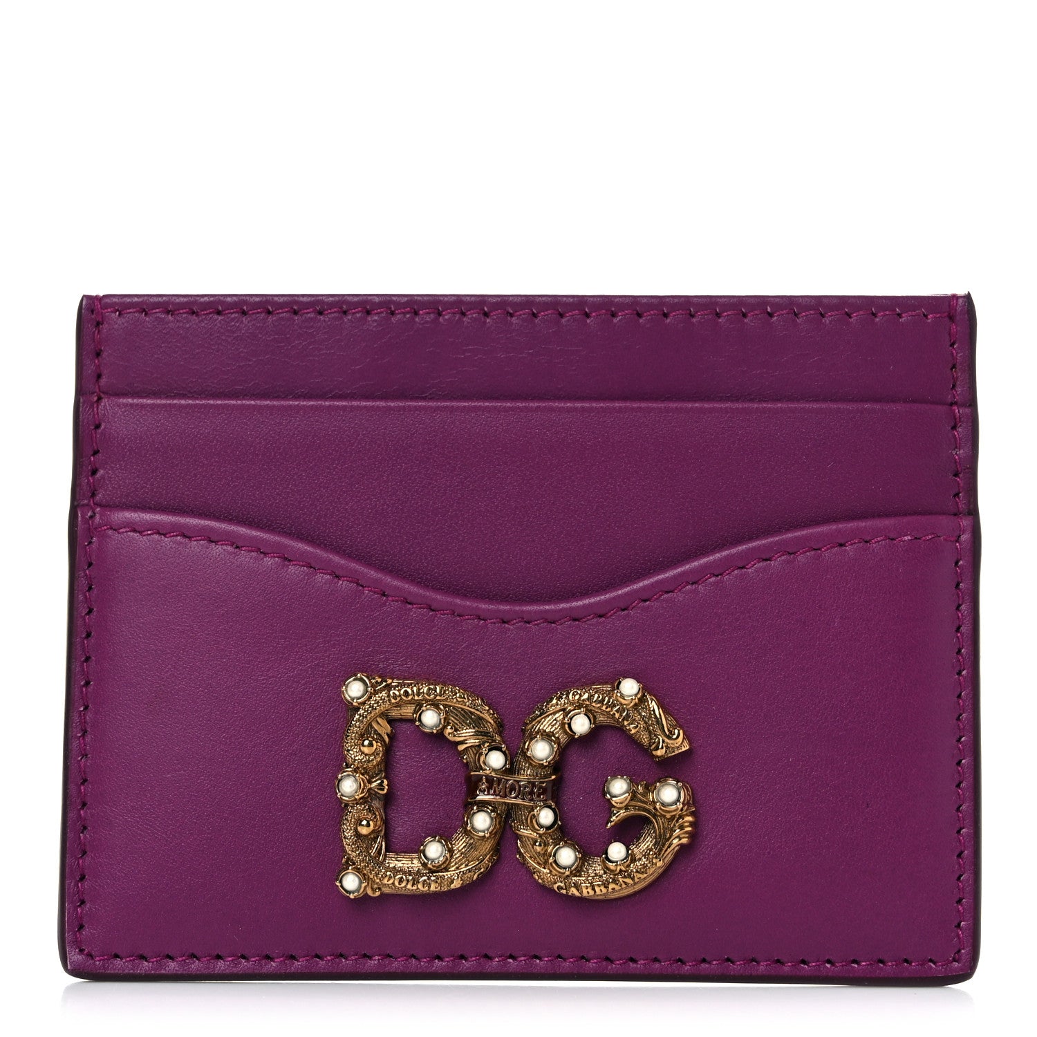 Dolce & Gabbana Vitello Morbido Pearl Logo Card Holder Purple 1 of 7