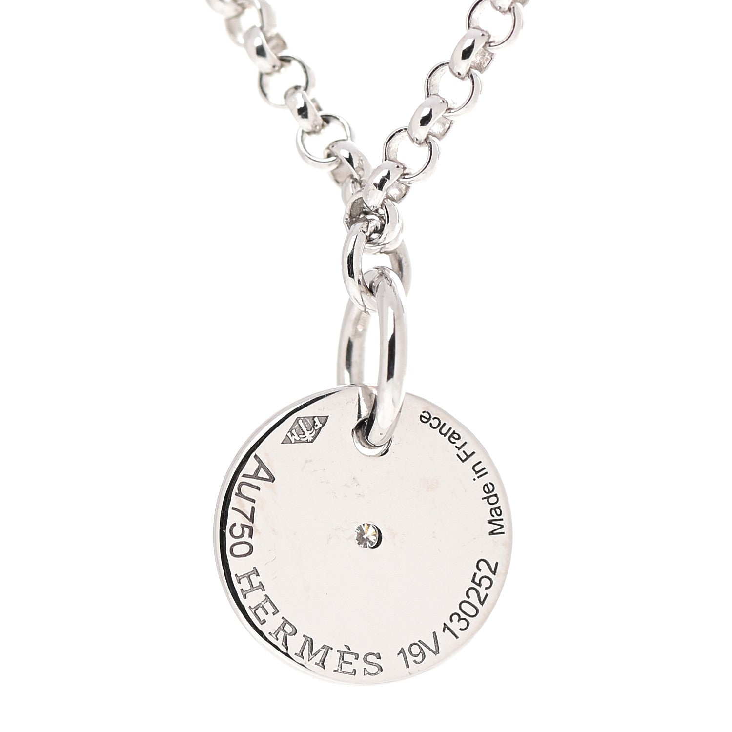 Hermes 18K White Gold Diamond Gambade Clou de Selle Pendant Necklace 4 of 6