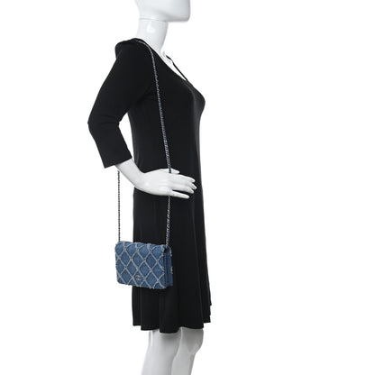Chanel Frayed Denim Quilted Wallet On Chain WOC Blue 2 of 11