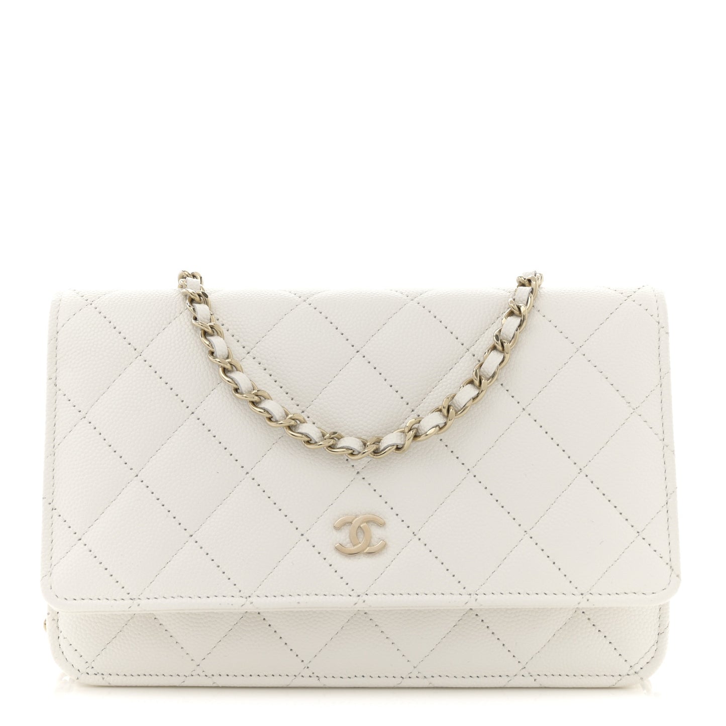 Caviar Quilted Wallet on Chain WOC White