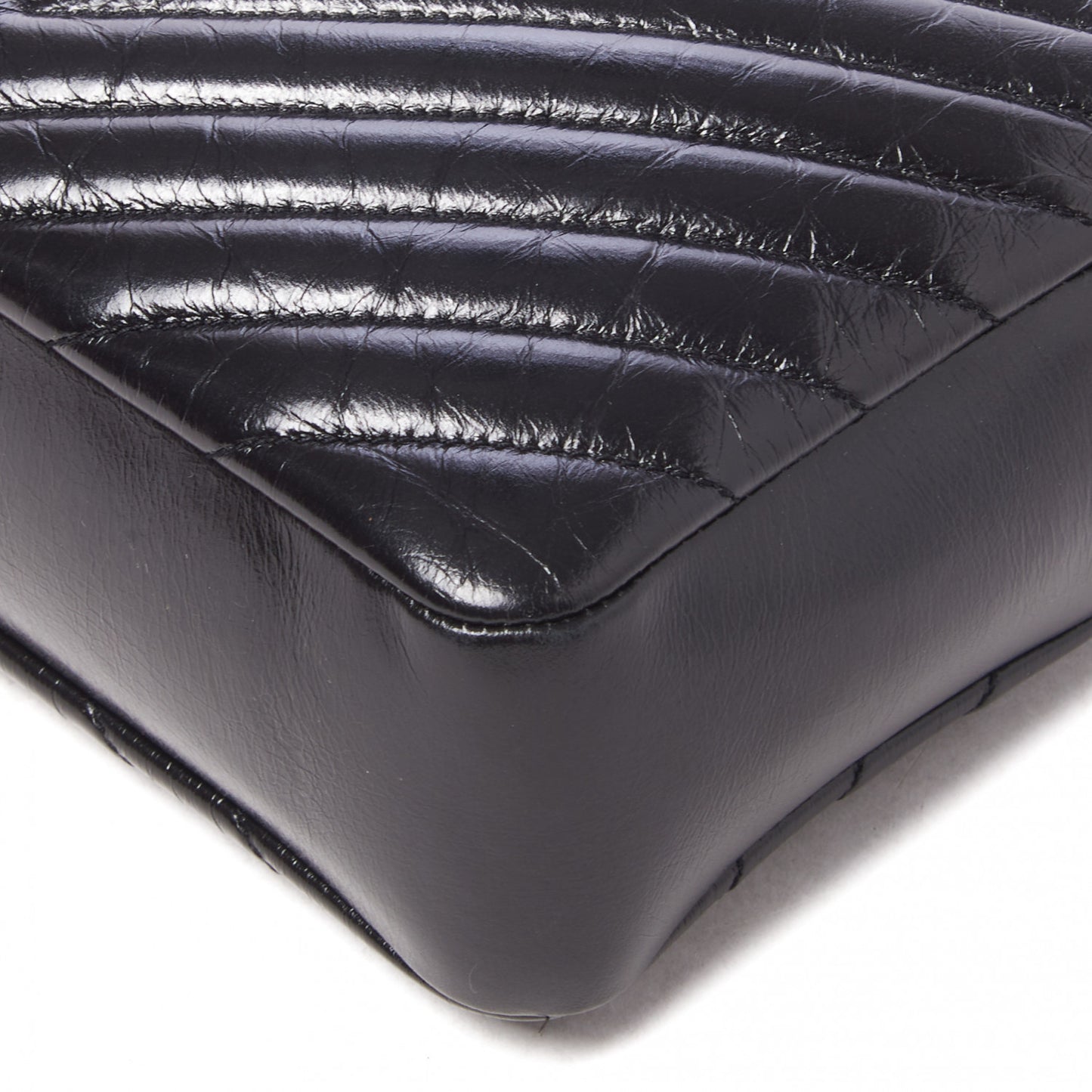 Cracked Shiny Calfskin Matelasse Monogram Lou Camera Bag Black