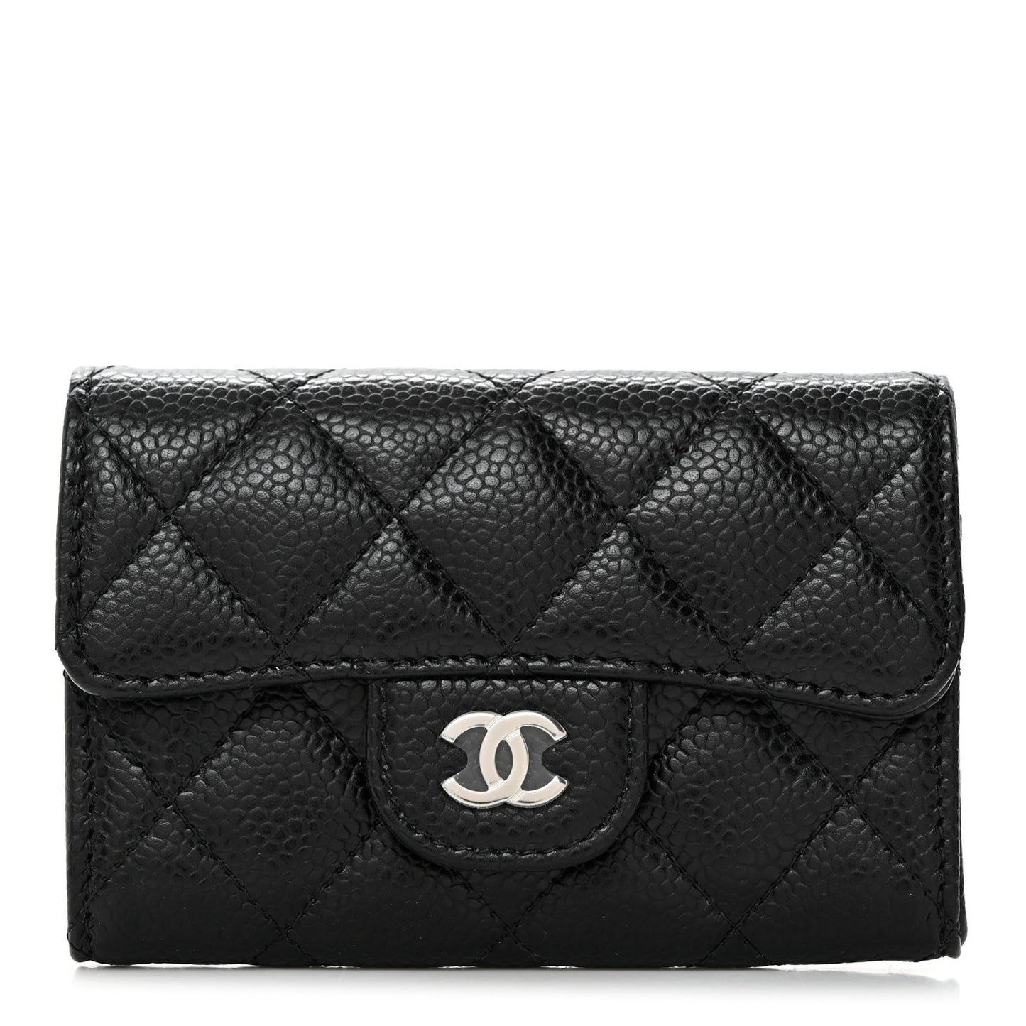 Caviar Quilted Flap Card Holder Wallet Black
