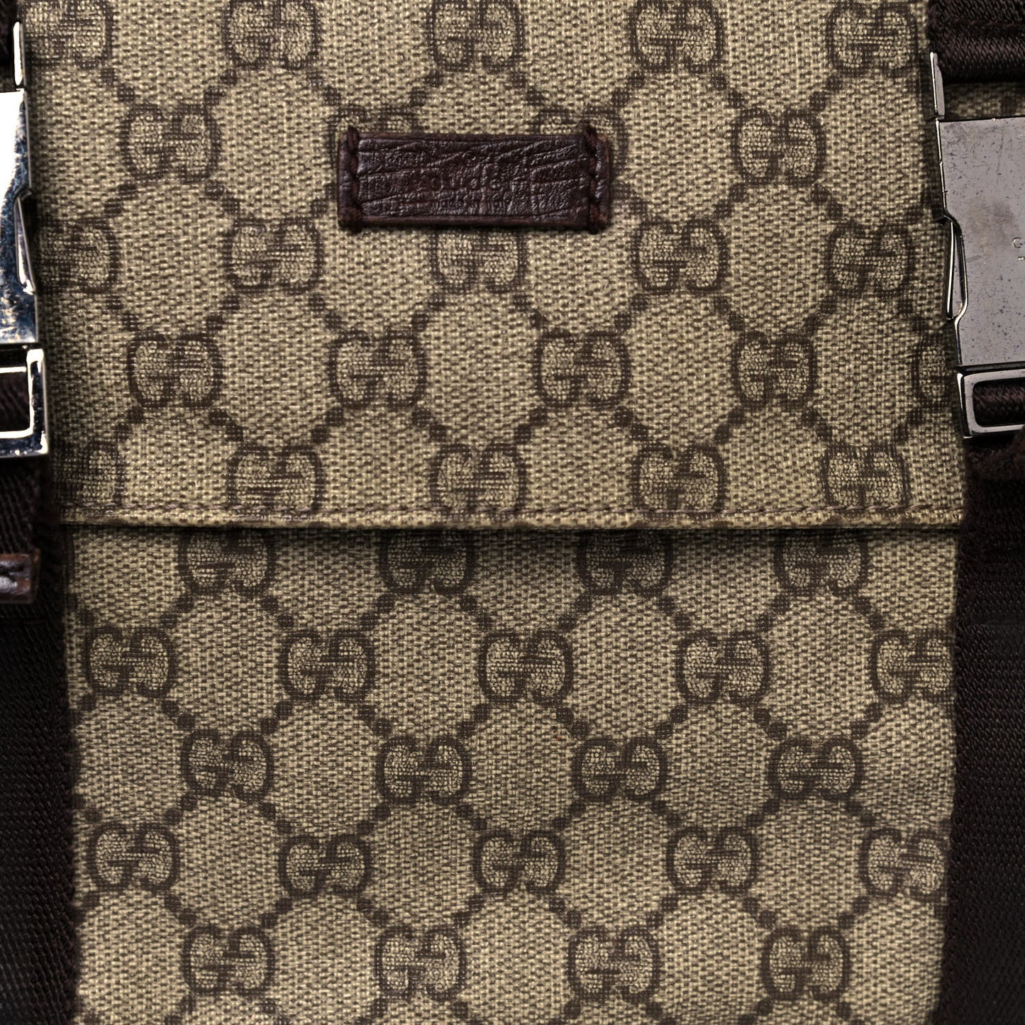 GG Plus Monogram Large Double Buckle Flap Messenger Bag Beige Dark Brown