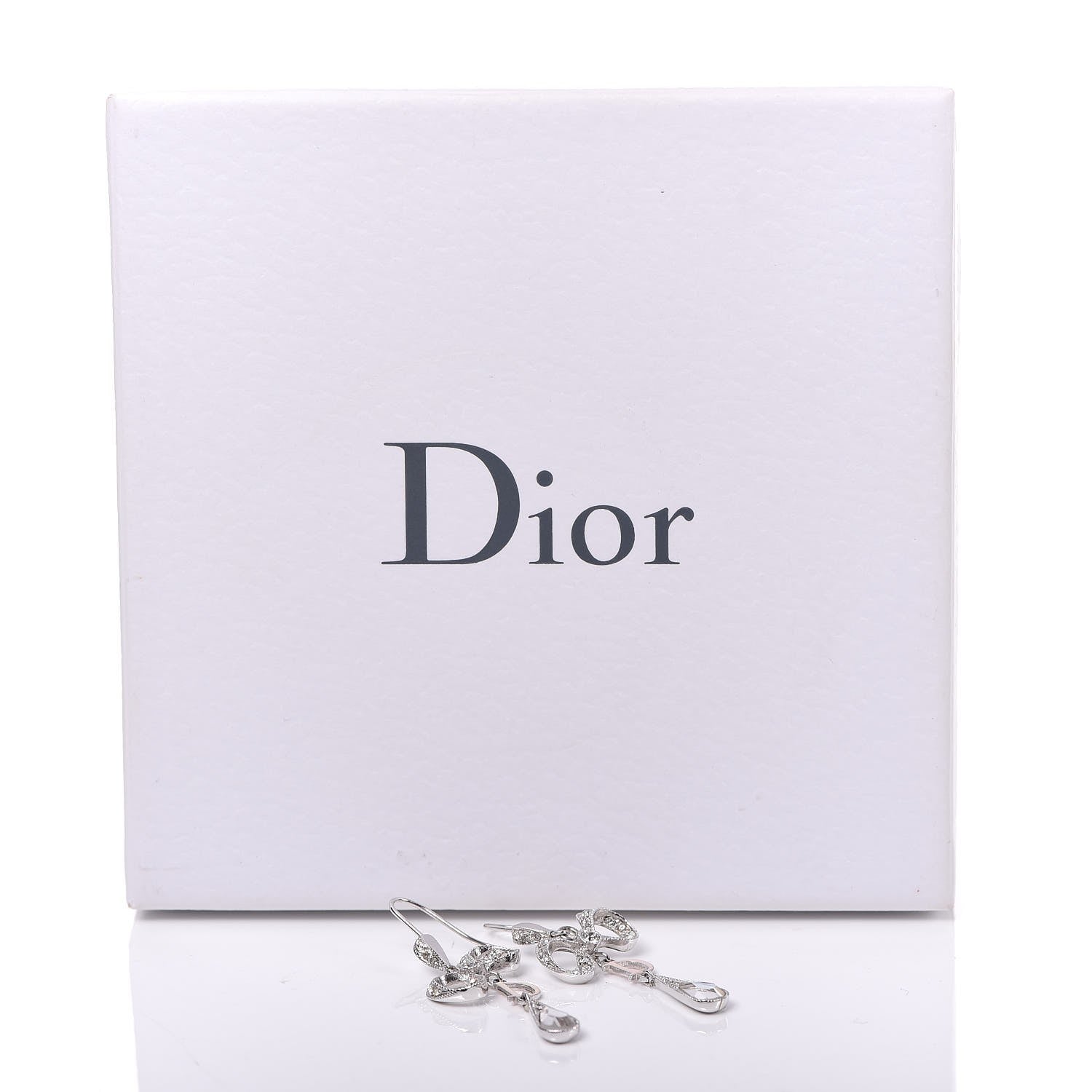 Christian Dior Crystal Bow Hoop Earrings Silver 4 of 4