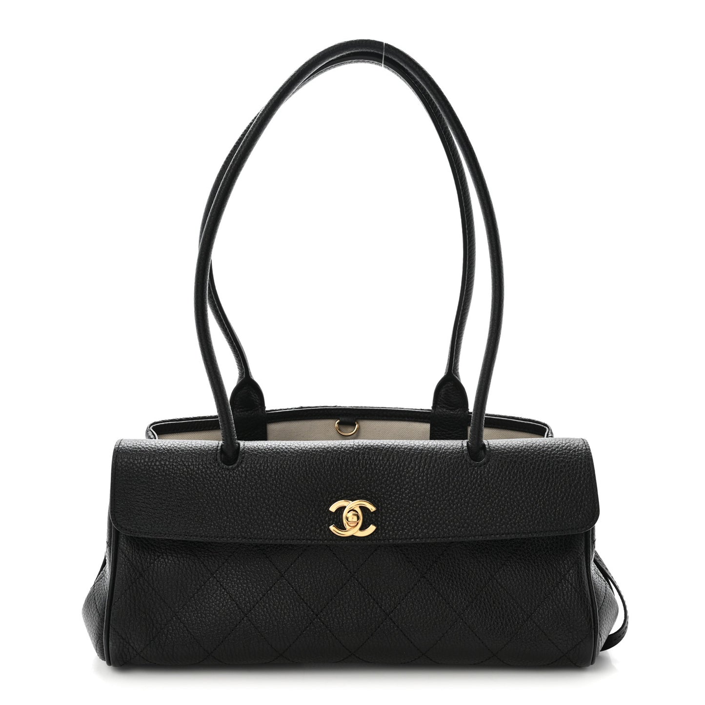 Grained Calfskin Stitched Urban Essentials Small Shopping Bag Black