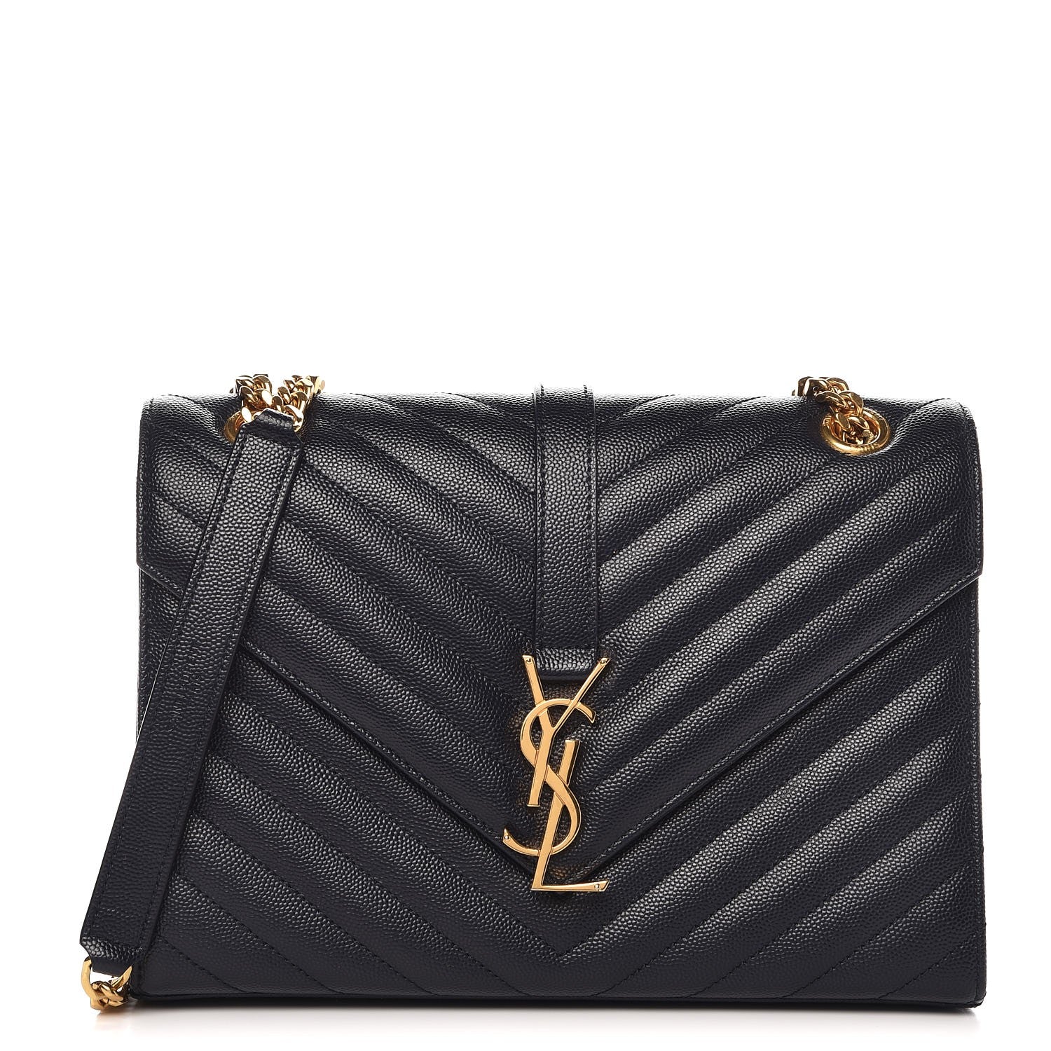 Saint Laurent Grain De Poudre Matelasse Chevron Medium Monogram Satchel Midnight Blue 1 of 8
