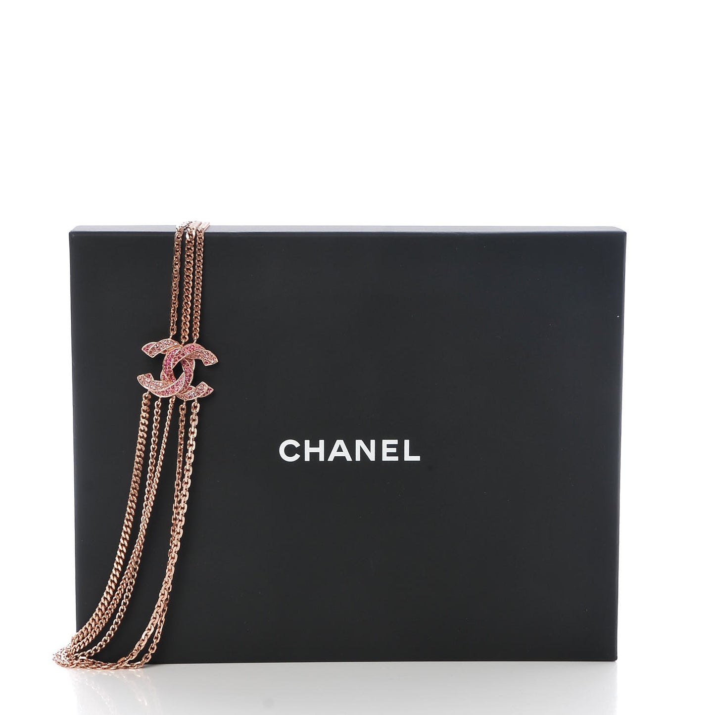 Baguette Crystal CC Multi Strand Chain Necklace Pink Gold