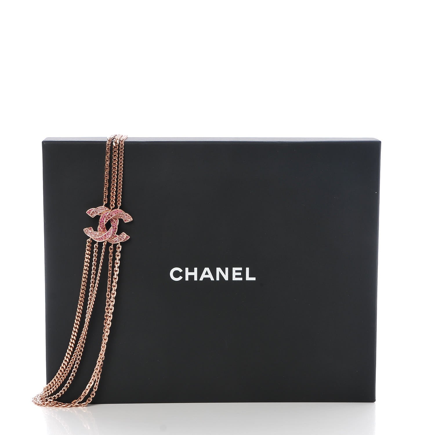 Chanel Baguette Crystal CC Multi Strand Chain Necklace Pink Gold 6 of 6