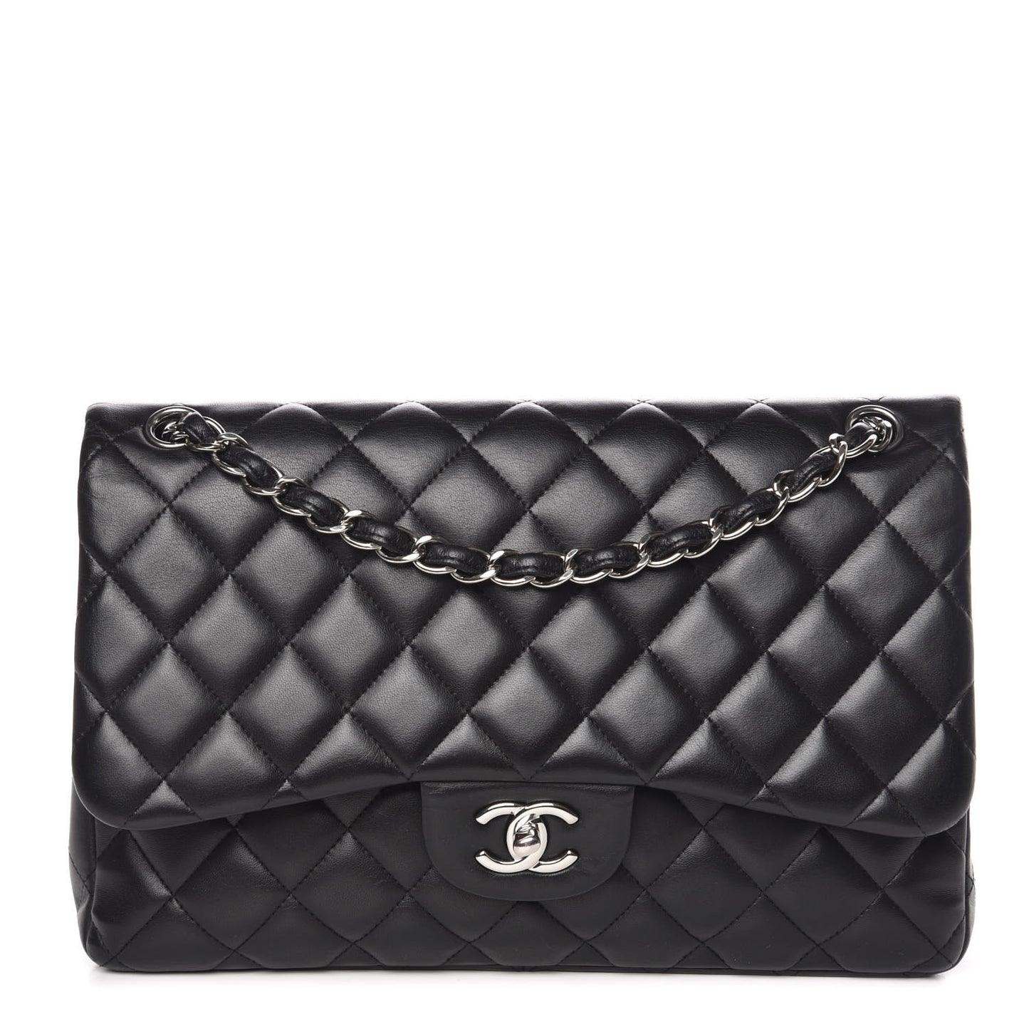 Lambskin Quilted Jumbo Double Flap Black