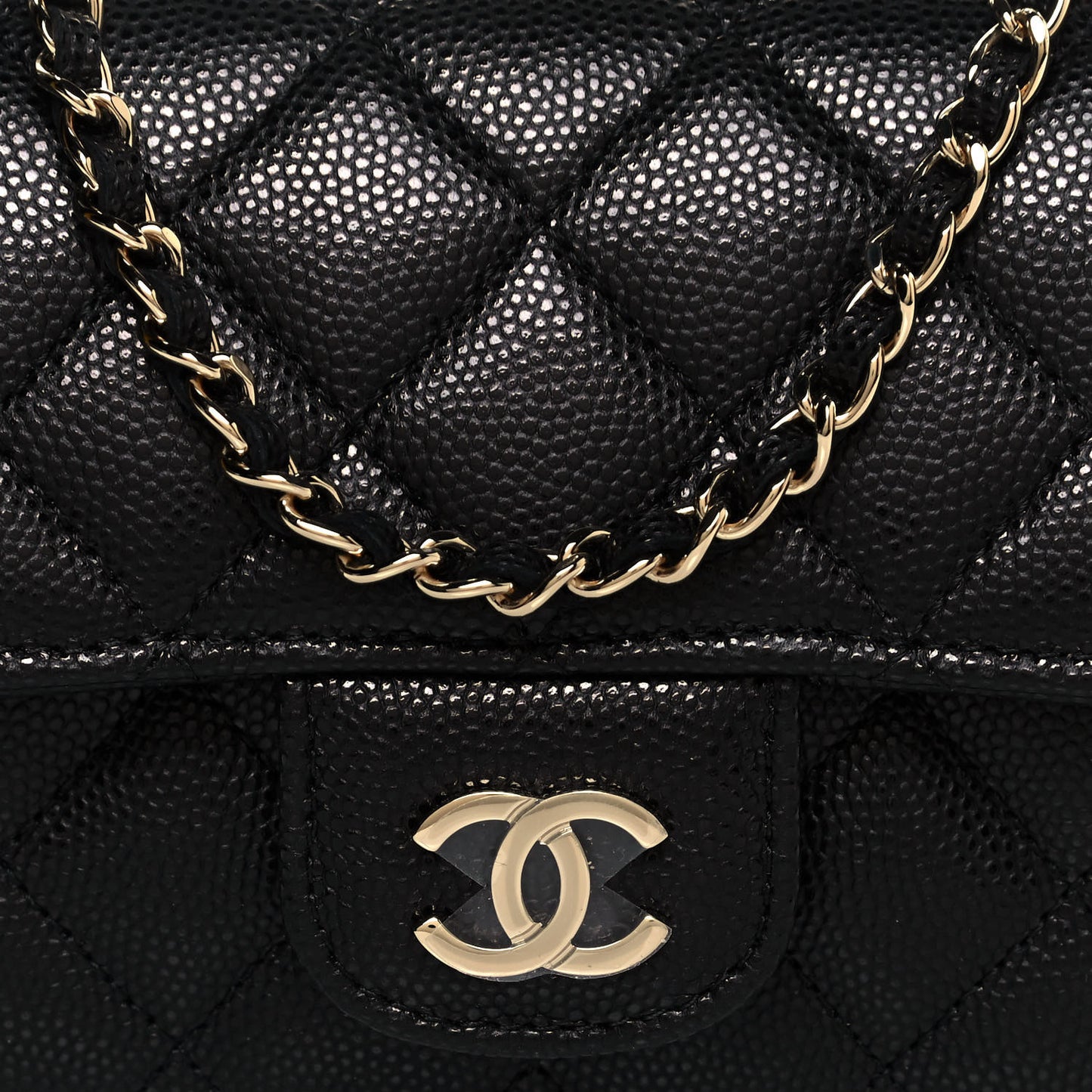 Caviar Quilted Glasses Case With Chain Black