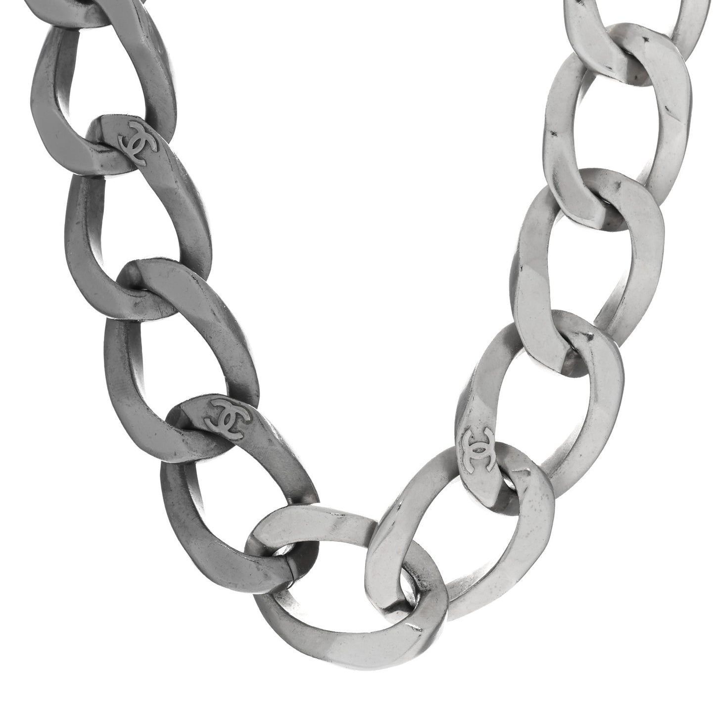 Chain Link CC Choker Necklace Silver