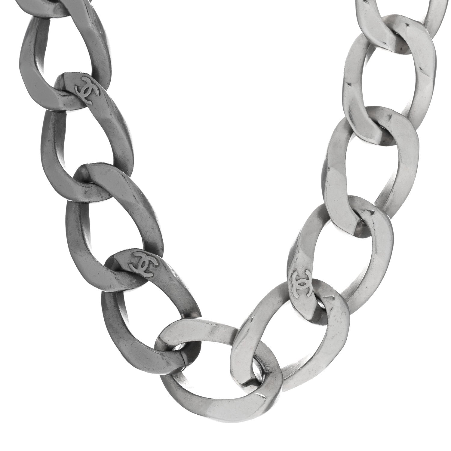 Chanel Chain Link CC Choker Necklace Silver 3 of 4