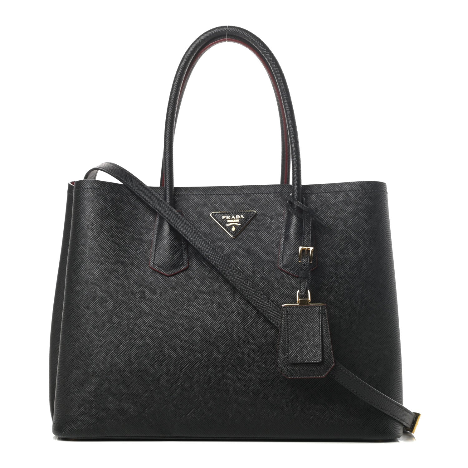 Prada Saffiano Cuir Large Double Bag Black Fuoco 1 of 11