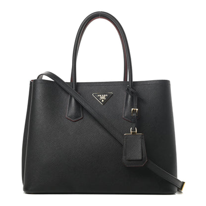 Prada Saffiano Cuir Large Double Bag Black Fuoco 1 of 11