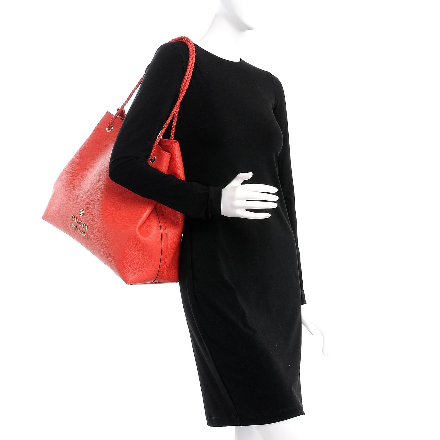 Calfskin Large Gifford Braided Handle Tote Sporting Red