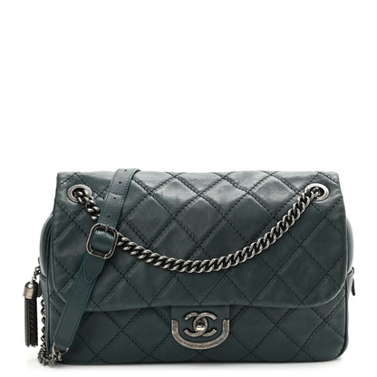 Chanel Calfskin Quilted Jumbo Coco Sporran Flap Dark Green 1 of 11