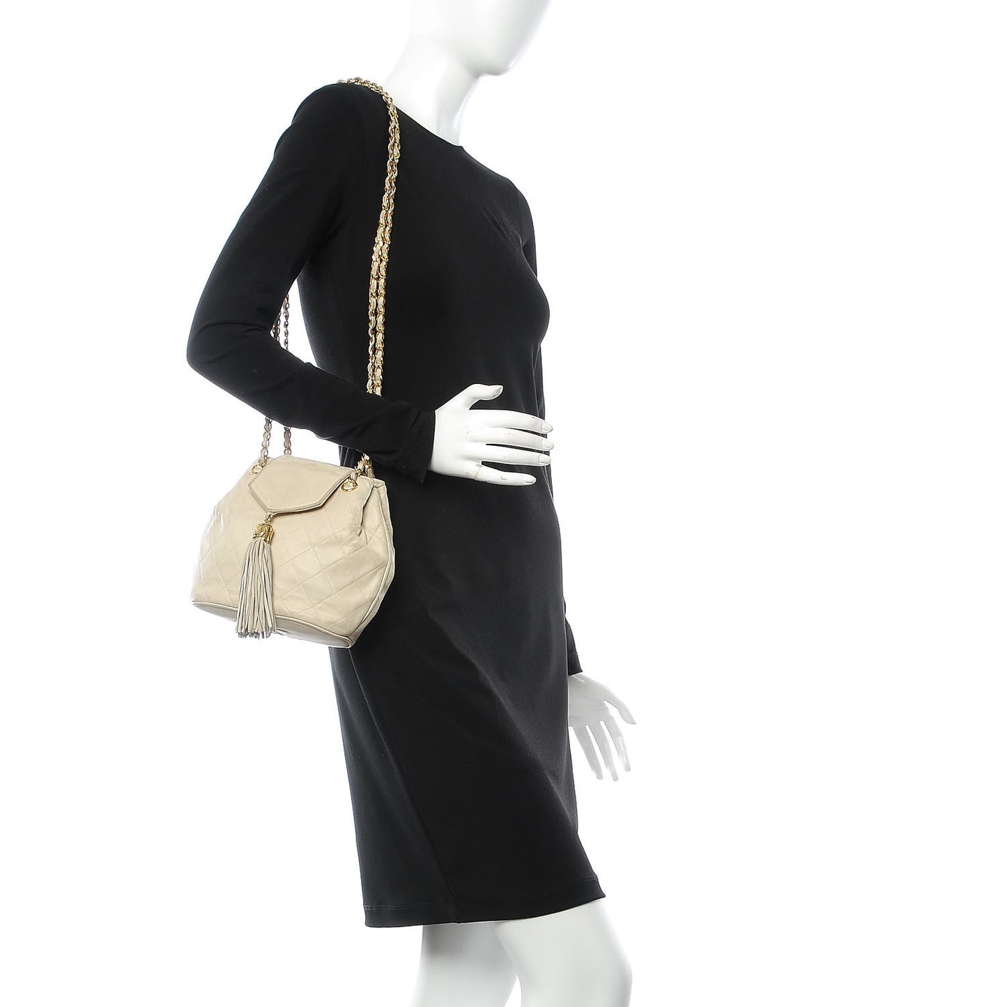 Lambskin Quilted Tassel Shoulder Bag Beige