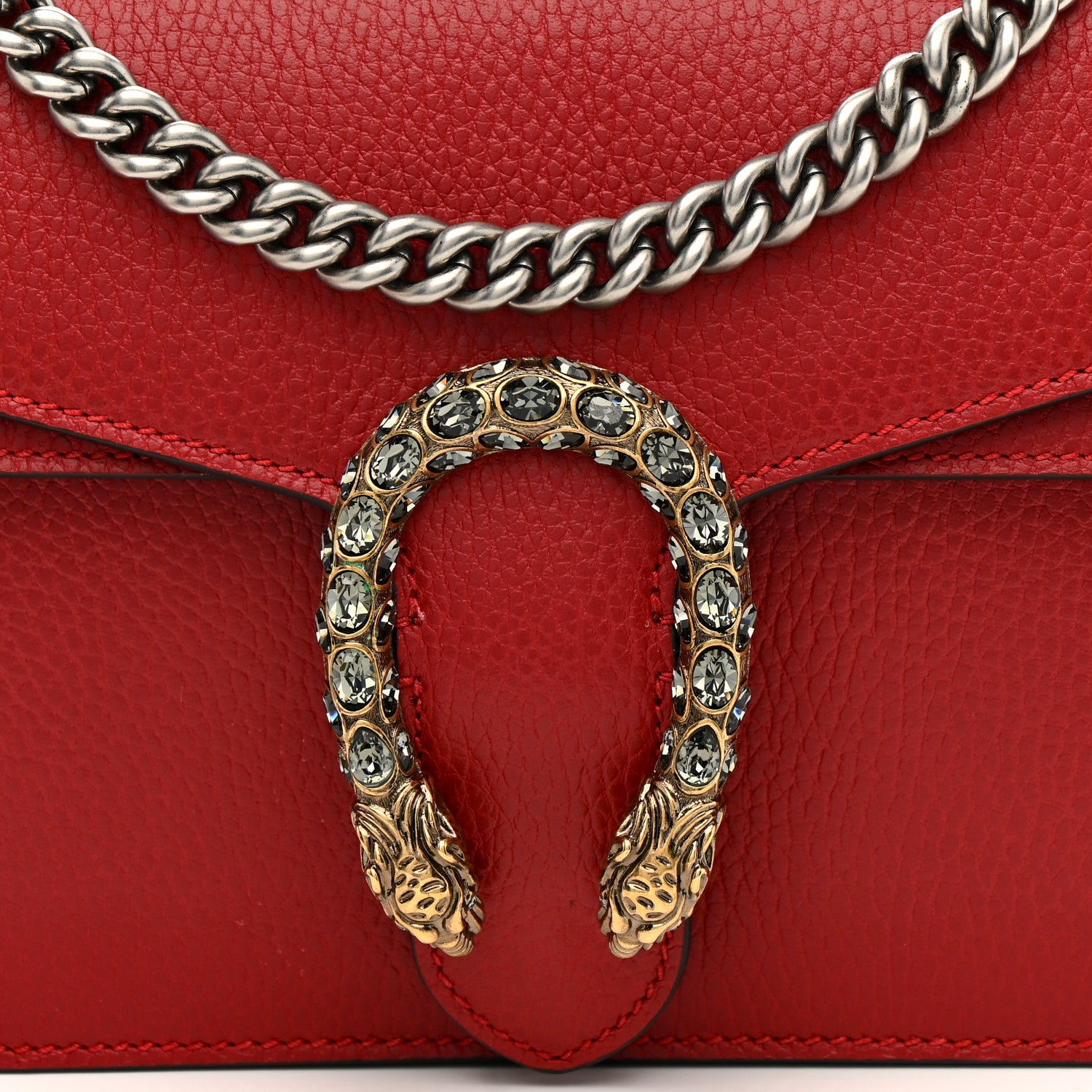 Gucci Dollar Calfskin Swarovski Crystal Small Dionysus Shoulder Bag Hibiscus Red 9 of 11