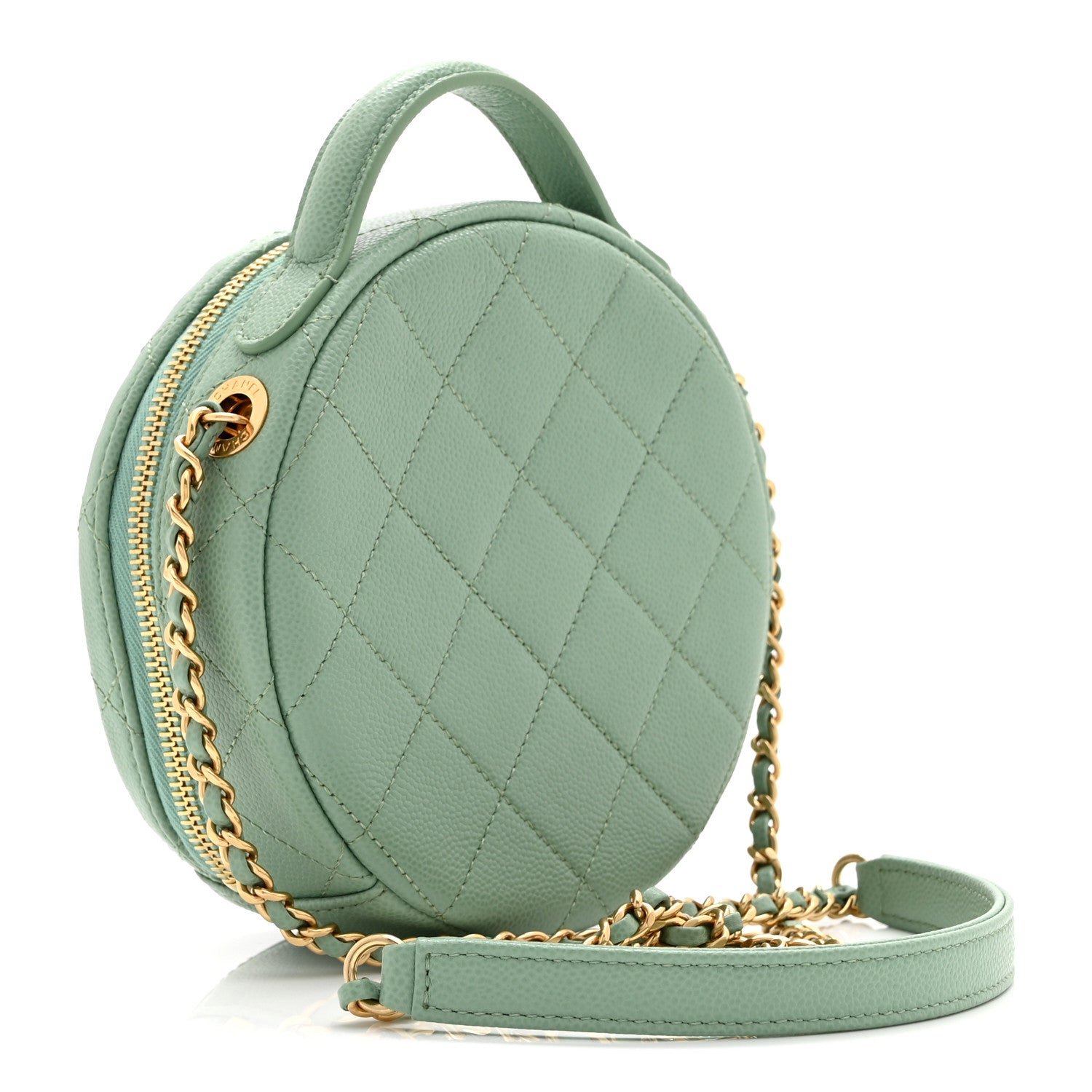 Chanel Caviar Quilted Small Round Vanity With Chain Light Green 3 of 11