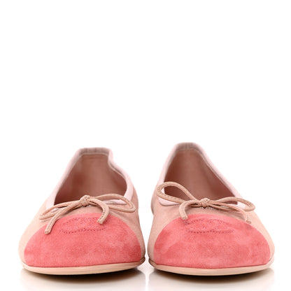 Chanel Suede Cap Toe CC Ballerina Flats 37 Light Pink Coral 2 of 9