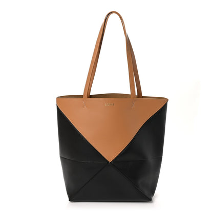 Loewe Shiny Calfskin Medium Puzzle Fold Tote Warm Desert Black 1 of 9