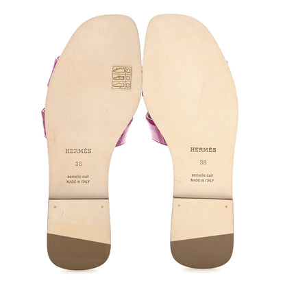 Hermes Shiny Alligator Oran Sandals 38 Rose Sheherazade 6 of 9