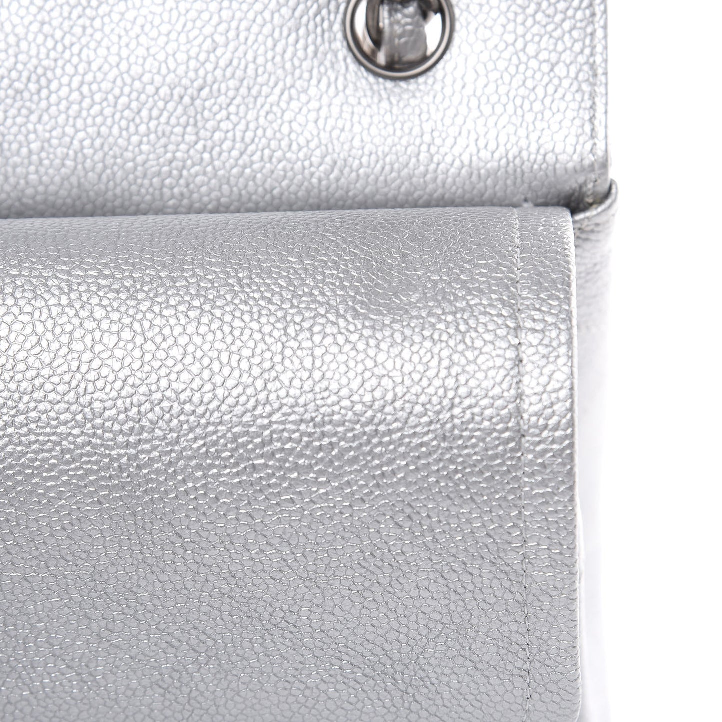 Metallic Caviar Quilted Jumbo Double Flap Silver