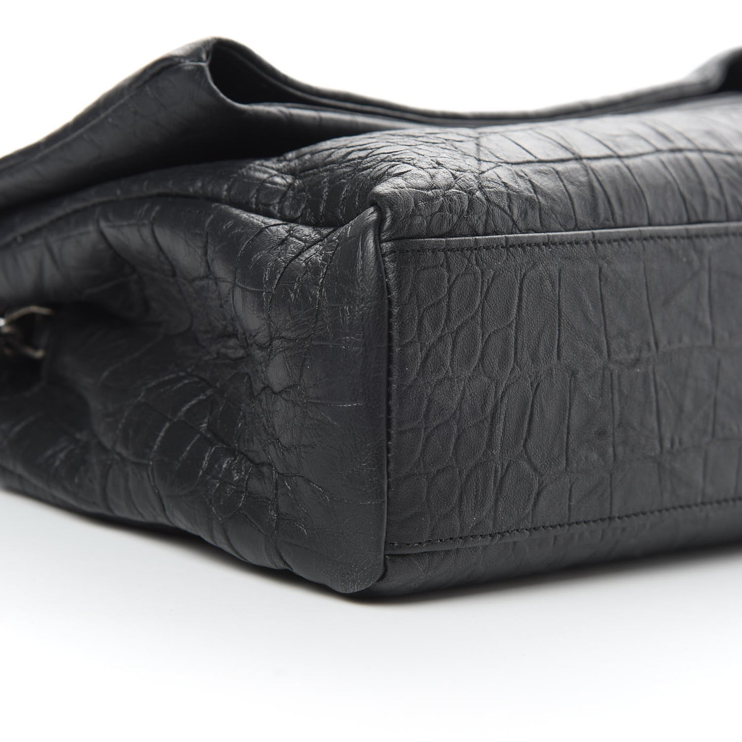 Calfskin Crocodile Embossed Medium West Hollywood Monogram Fold-Over Black